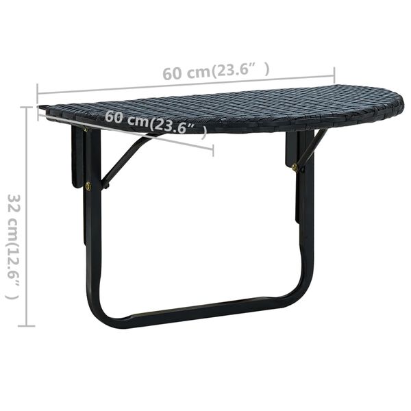 vidaXL Τραπέζι Μπαλκονιού Μαύρο 60 x 60 x 32 εκ. από Συνθετικό Ρατάν