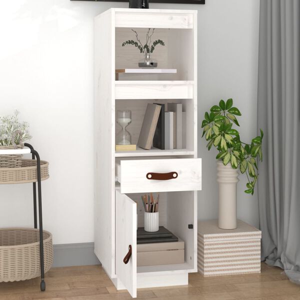 vidaXL Ντουλάπι Ψηλό Λευκό 34 x 40 x 108,5 εκ. από Μασίφ Ξύλο Πεύκου