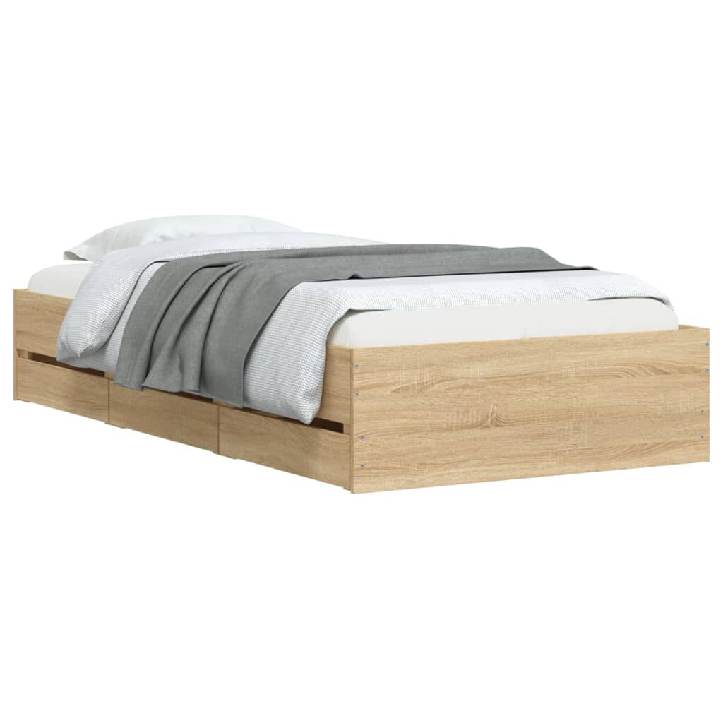 vidaXL Πλαίσιο Κρεβατιού με Συρτάρια Sonoma Δρυς 75x190 εκ. Επεξ. Ξύλο