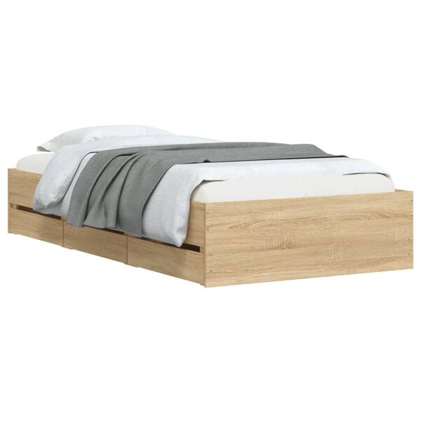 vidaXL Πλαίσιο Κρεβατιού με Συρτάρια Sonoma Δρυς 75x190 εκ. Επεξ. Ξύλο