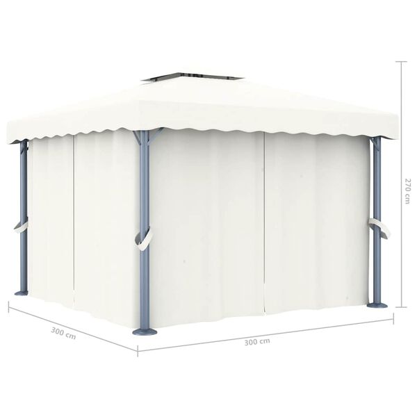 vidaXL Κιόσκι με Κουρτίνα και Φωτάκια LED Λευκό Κρεμ 3 x 3 μ.