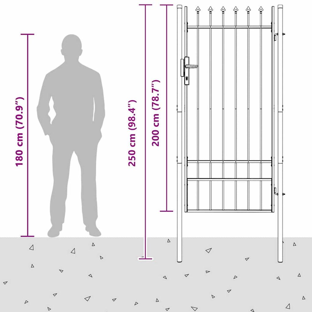 vidaXL Πύλη Φράχτη Γκρι 100 x 200 cm Χάλυβας με Επικάλυψη Πούδρας