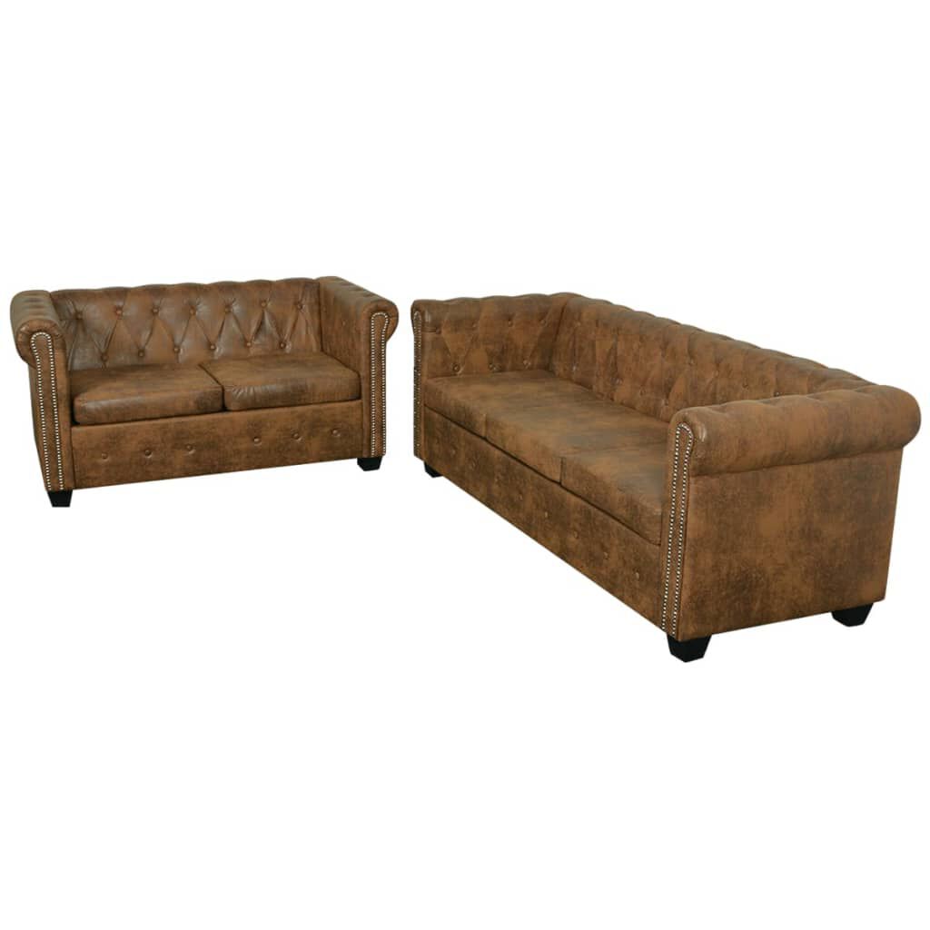 vidaXL Διθέσιος και Τριθέσιος Καναπές Chesterfield Σετ Καφέ