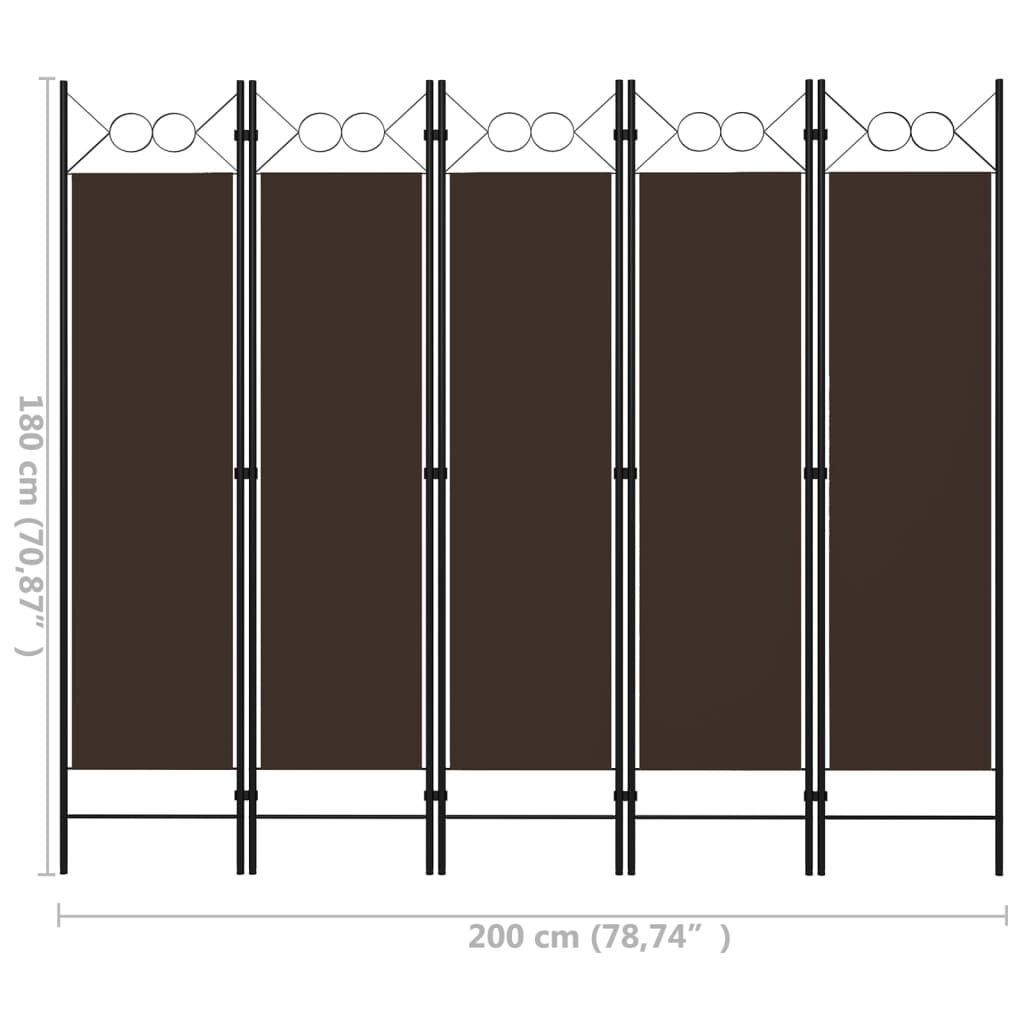 vidaXL Διαχωριστικό Δωματίου με 5 Πάνελ Καφέ 200 x 180 εκ.