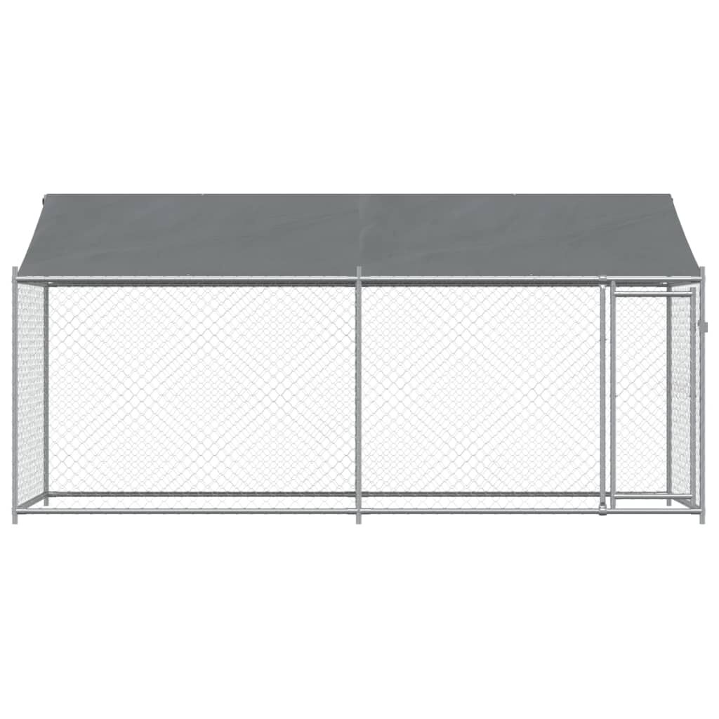 vidaXL Κλουβί Σκύλου με Οροφή και Πόρτες Γκρι 4x2x2 μ. Γαλβ. Χάλυβας