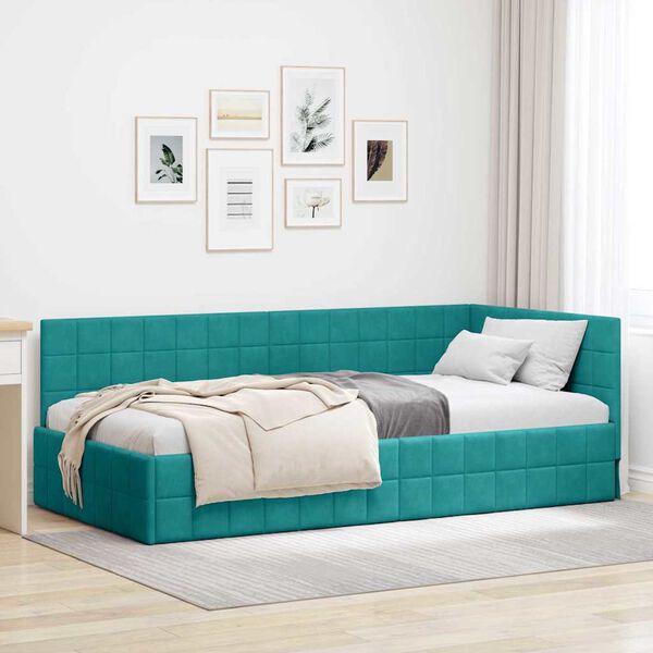 vidaXL Κρεβάτι Γωνίας με κεφαλάρι Τιρκουάζ 90 x 190 cm Βελούδο