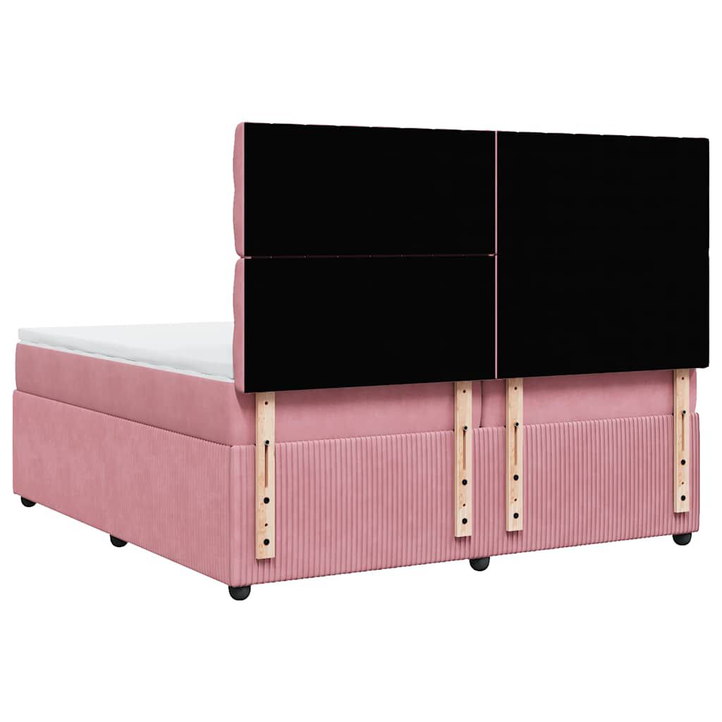vidaXL Κρεβάτι Boxspring με Στρώμα Ροζ 200x200 εκ. Βελούδινο