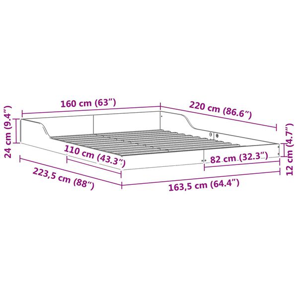 vidaXL Σκελετός Κρεβατιού Καφέ κεριού 160 x 220 cm Μασίφ ξύλο πεύκου