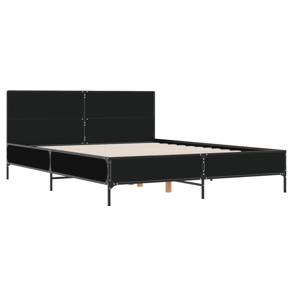 vidaXL Πλαίσιο Κρεβατιού Μαύρο 160 x 200 εκ. Επεξ. Ξύλο & Μέταλλο