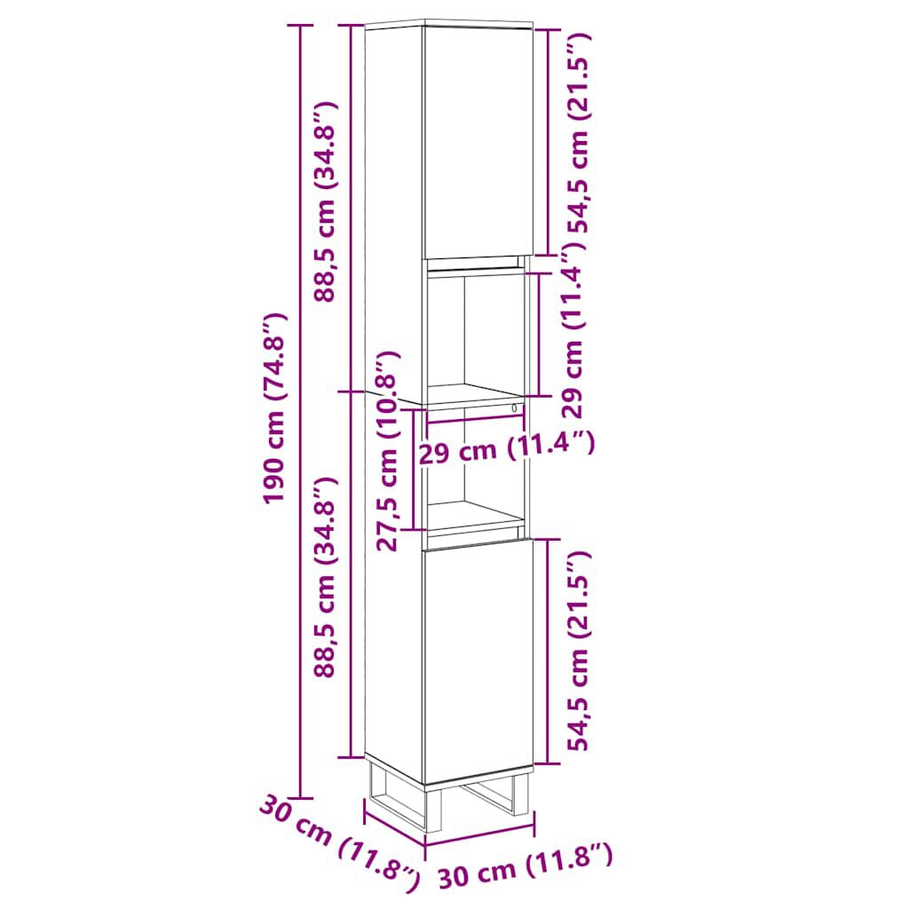 vidaXL Ντουλάπι Μπάνιου Sonoma Δρυς 30x30x190 εκ. Επεξεργασμένο Ξύλο