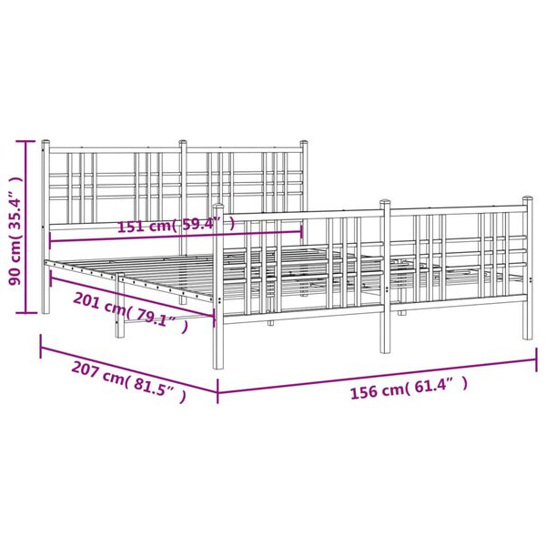 vidaXL Πλαίσιο Κρεβατιού με Κεφαλάρι&Ποδαρικό Μαύρο 150x200εκ. Μέταλλο