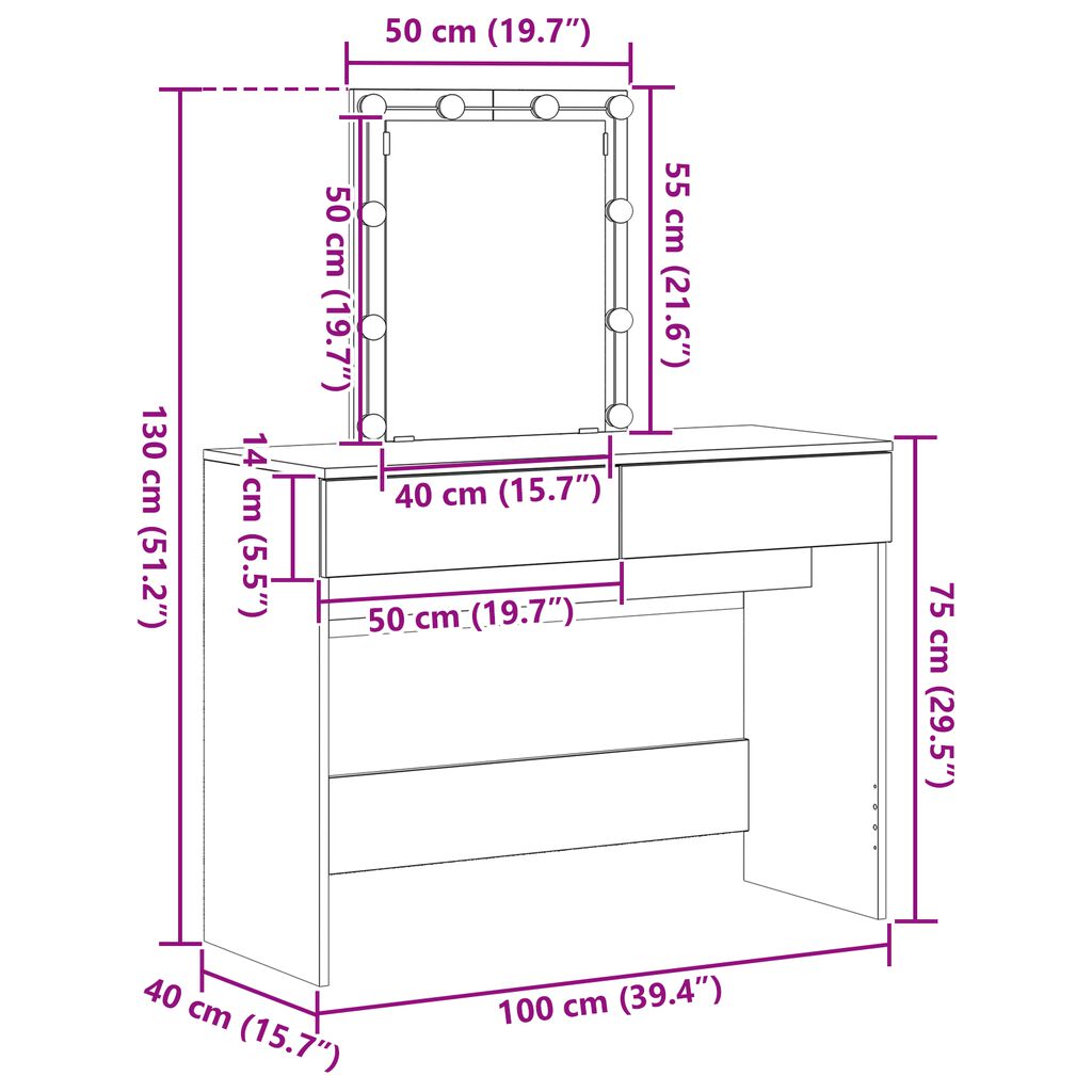 vidaXL Μπουφανάκι Μαύρη δρυς 100 x 40 x 130 εκ Επεξεργασμένο ξύλο