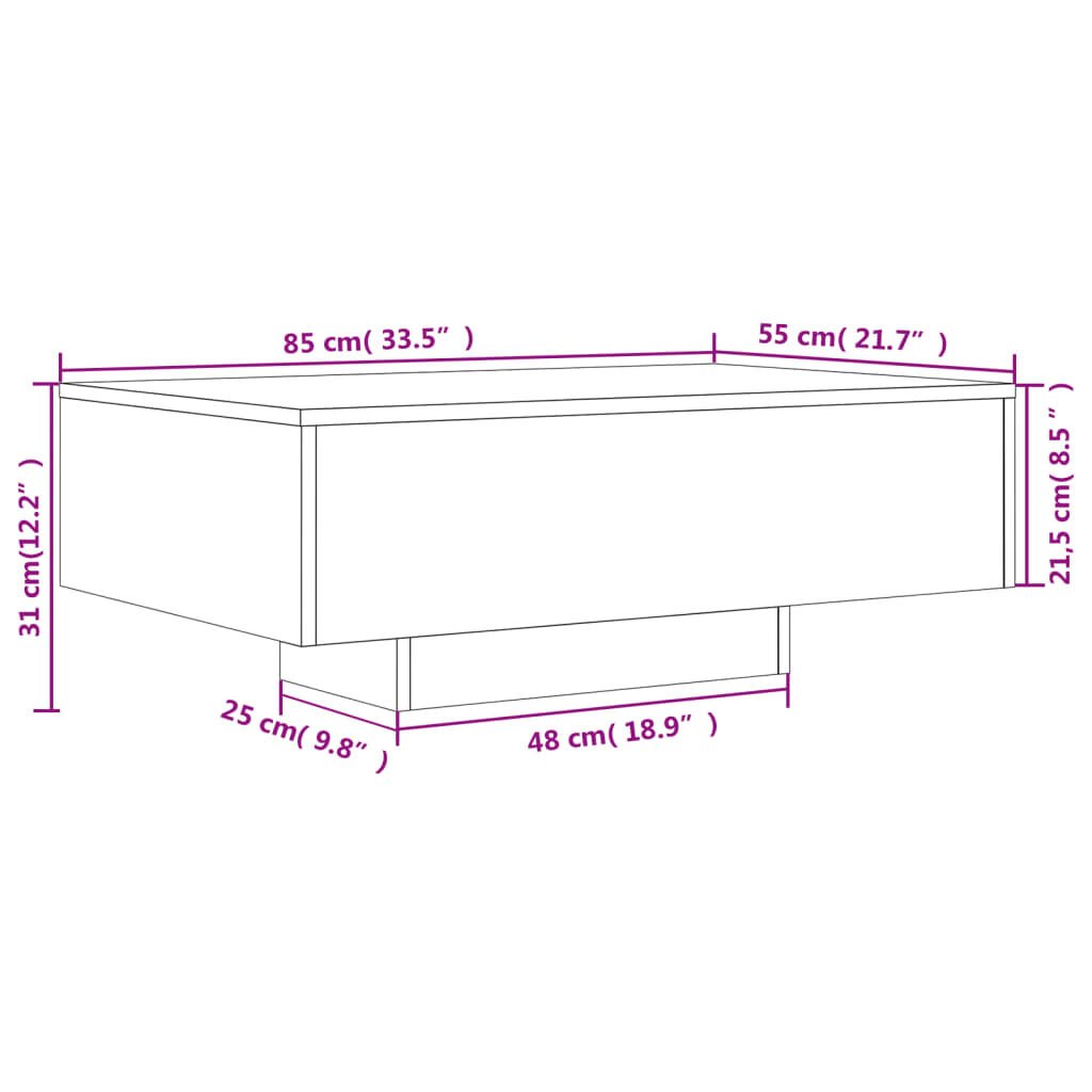vidaXL Τραπεζάκι Σαλονιού με Φώτα LED Καφέ Δρυς 85x55x31 εκ.