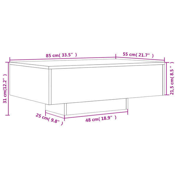 vidaXL Τραπεζάκι Σαλονιού με Φώτα LED Καφέ Δρυς 85x55x31 εκ.