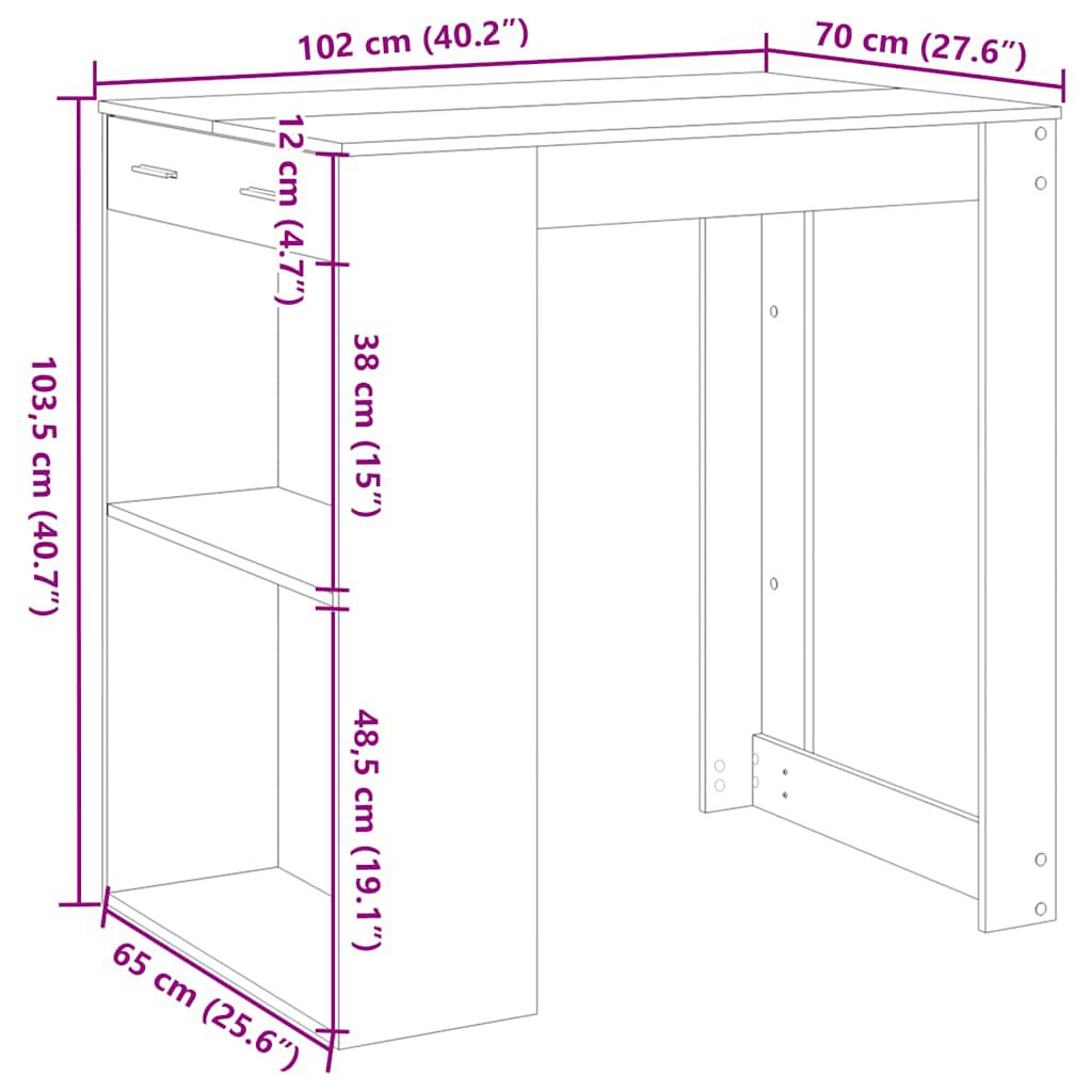 vidaXL Τραπέζι Μπαρ Μαύρο 102x70x103,5 εκ. Επεξεργ. Ξύλο