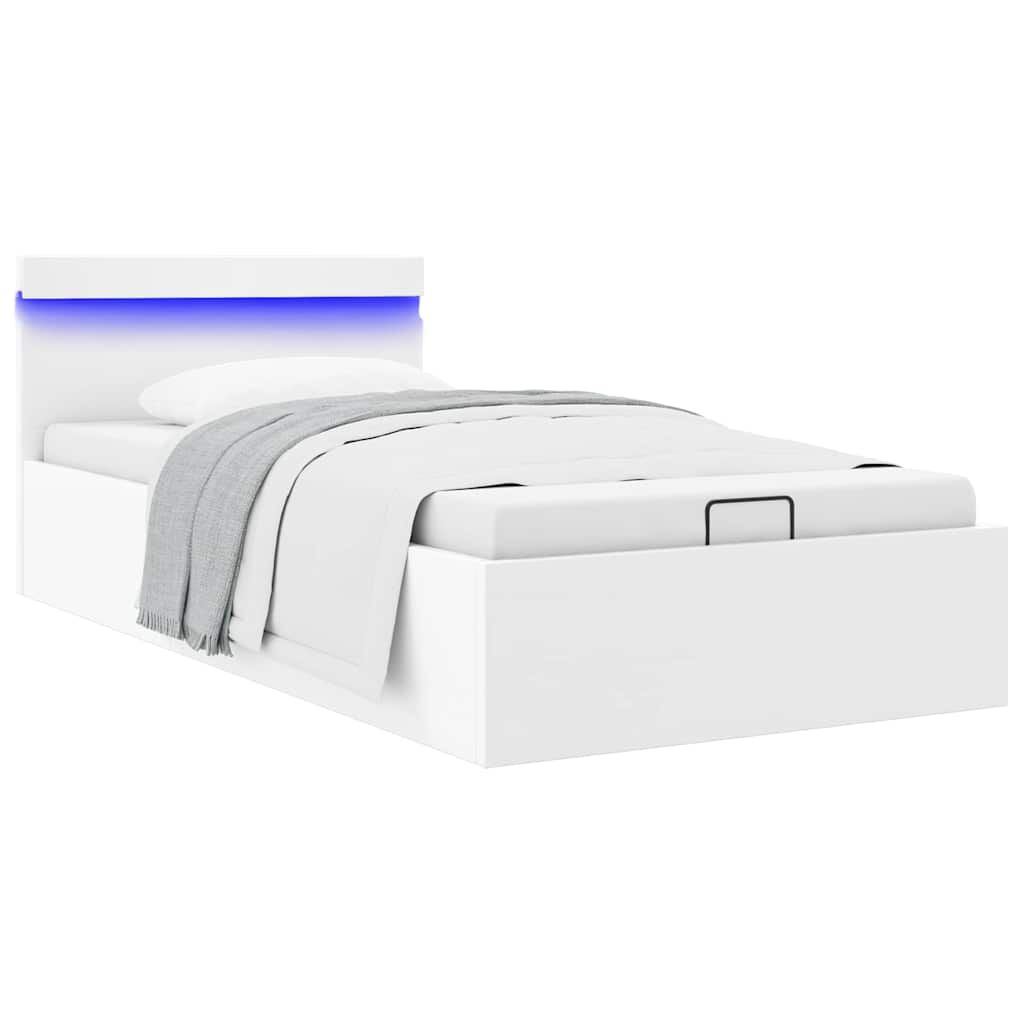 vidaXL Πλαίσιο Κρεβατιού Αποθ. Χώρο/LED Μαύρο 100x200 εκ. Δερματίνη