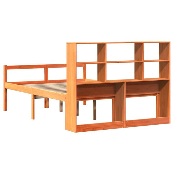 vidaXL Κρεβάτι Βιβλιοθήκη Χωρίς Στρώμα Καφέ 150x200 εκ Μασίφ Πεύκο