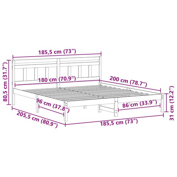 vidaXL Σκελετός Κρεβατιού Λευκό 180 x 200 εκ. Μασίφ ξύλο πεύκου