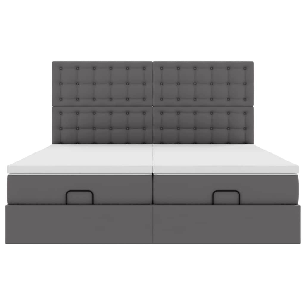 vidaXL Οθωμανικό Κρεβάτι με Στρώματα Γκρι 180x200cm Faux Leather