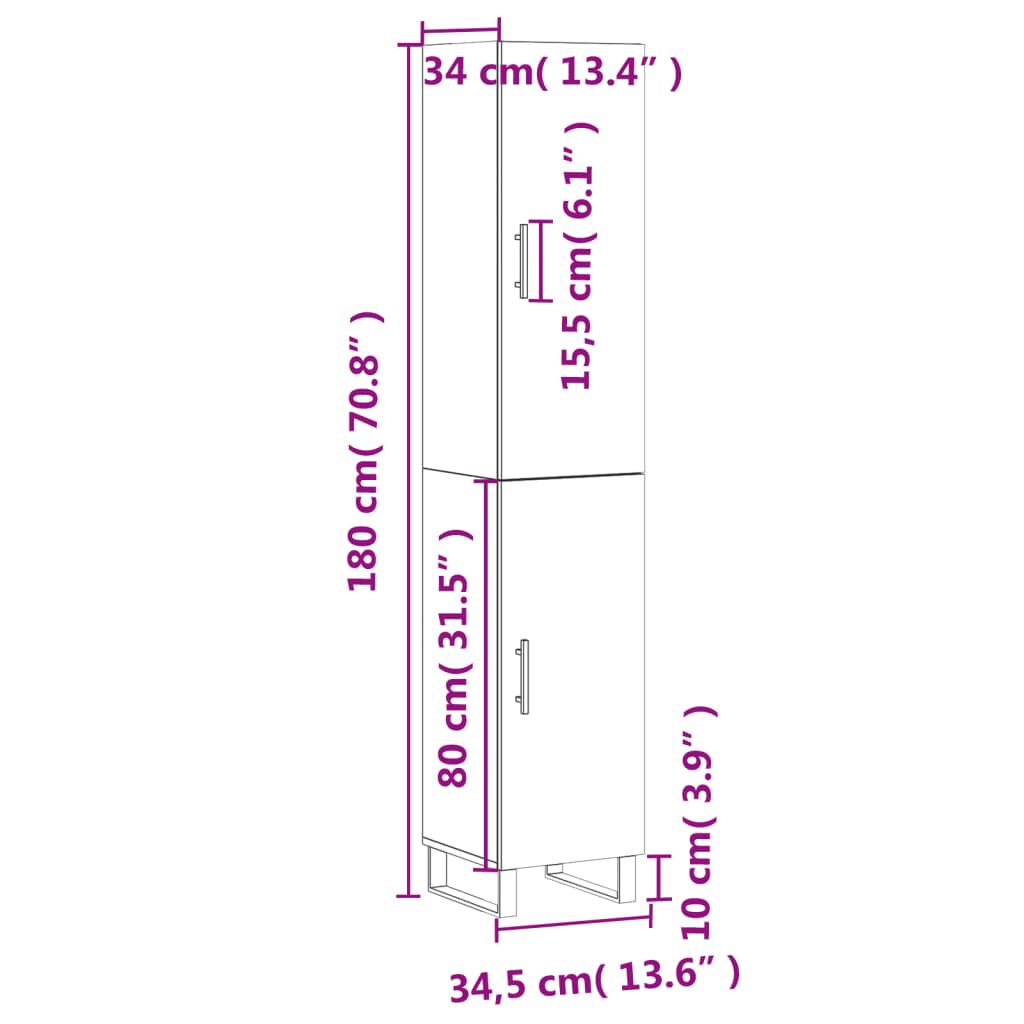 vidaXL Μπουφές Sonoma Γκρι 34,5 x 34 x 180 εκ. από Επεξεργασμένο Ξύλο