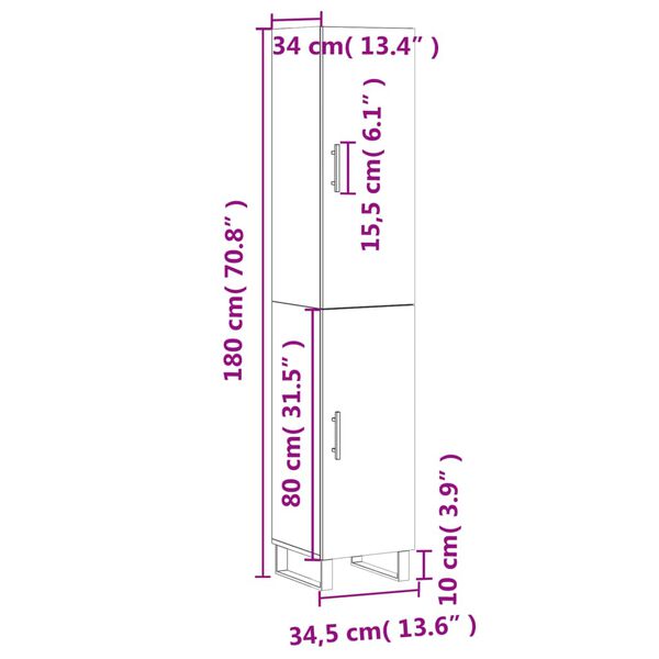 vidaXL Μπουφές Sonoma Γκρι 34,5 x 34 x 180 εκ. από Επεξεργασμένο Ξύλο