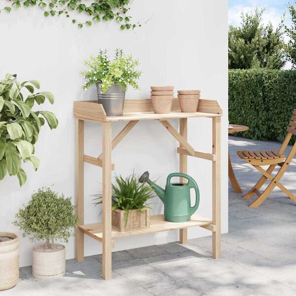 vidaXL Στήριξη φυτών με ράφι Μπεζ 75 x 40 x 90 εκ. Μασίφ ξύλο πεύκου