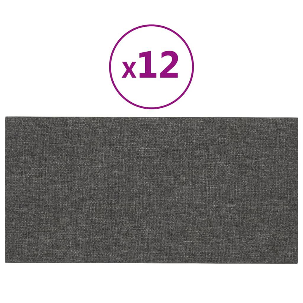 vidaXL Πάνελ Τοίχου 12 τεμ. Σκούρο Γκρι 30 x 15 εκ. 0,54 μ² Υφασμάτινα