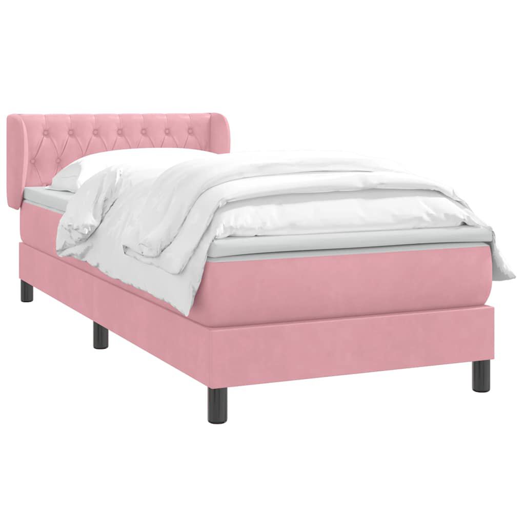 vidaXL Box Spring κρεβάτι με στρώμα ροζ 90x210 εκ. Βελούδινο