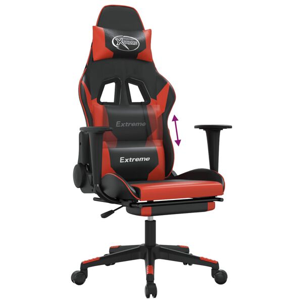 vidaXL Καρέκλα Gaming Μασάζ Υποπόδιο Μαύρο/Κόκκινο από Συνθετικό Δέρμα