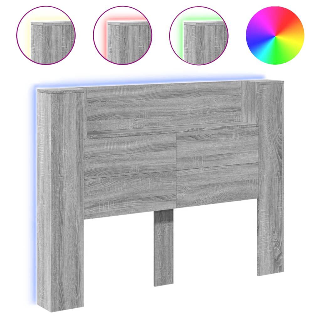 vidaXL Κεφαλάρι με Αποθηκ. Χώρο & LED Γκρι Sonoma 140x16,5x103,5 εκ.