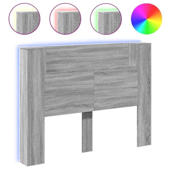 vidaXL Κεφαλάρι με Αποθηκ. Χώρο & LED Γκρι Sonoma 140x16,5x103,5 εκ.