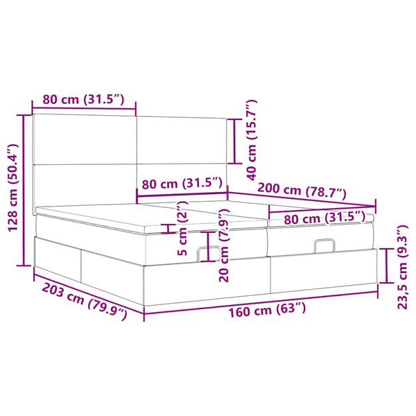 vidaXL Οθωμανικό κρεβάτι με στρώματα & LEDs Μαύρο 160x200cm Velvet
