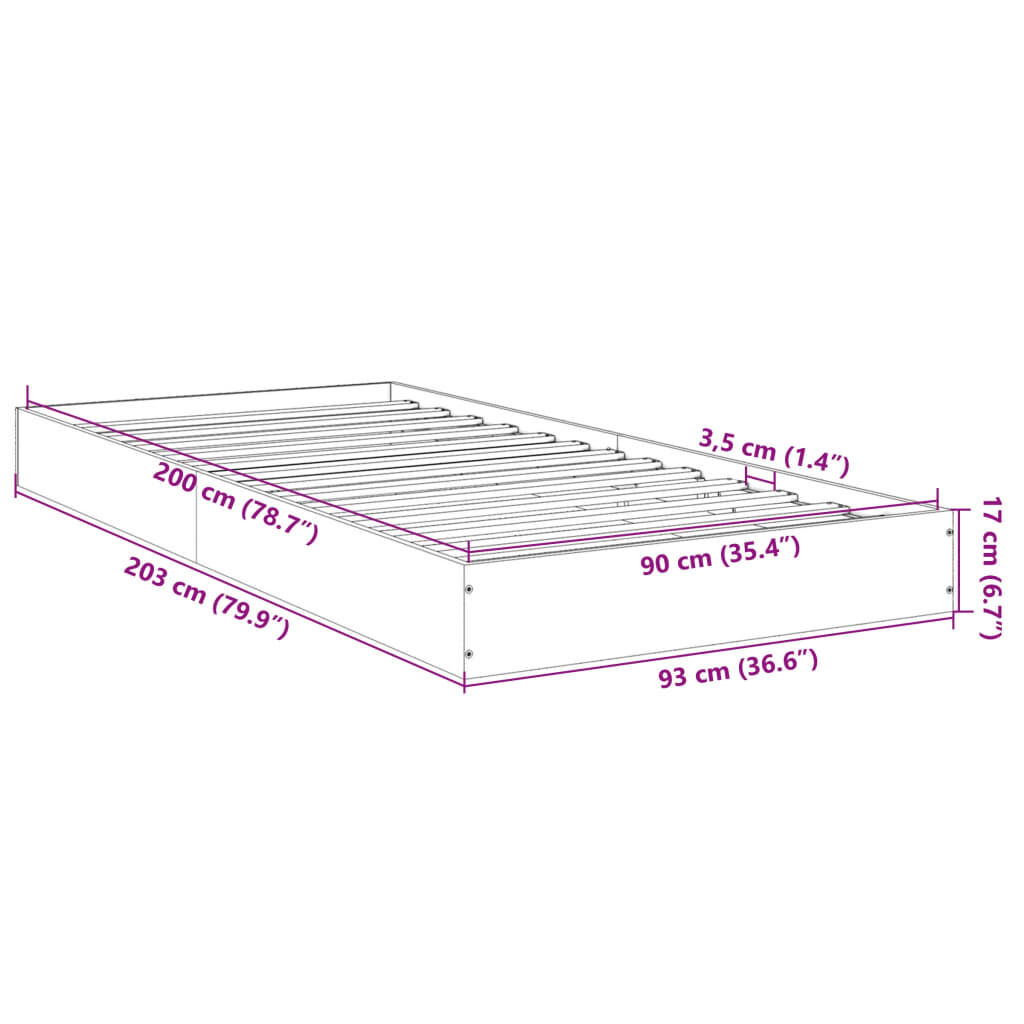 vidaXL Πλαίσιο Κρεβ. Χωρ. Στρώμα Sonoma Δρυς 90x200 εκ. Επεξ. Ξύλο