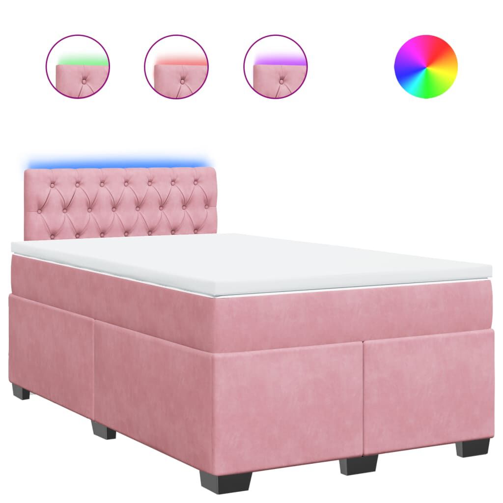 vidaXL Κρεβάτι Boxspring με Στρώμα Ροζ 120x200 εκ. Βελούδινο
