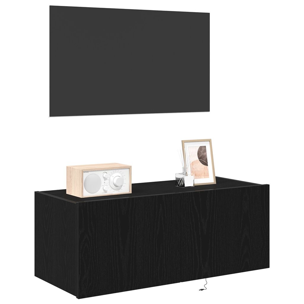 VidaXL Κάβας τηλεόρασης με LED φώτα Μαύρη Δρυς 80x35x31 εκ.