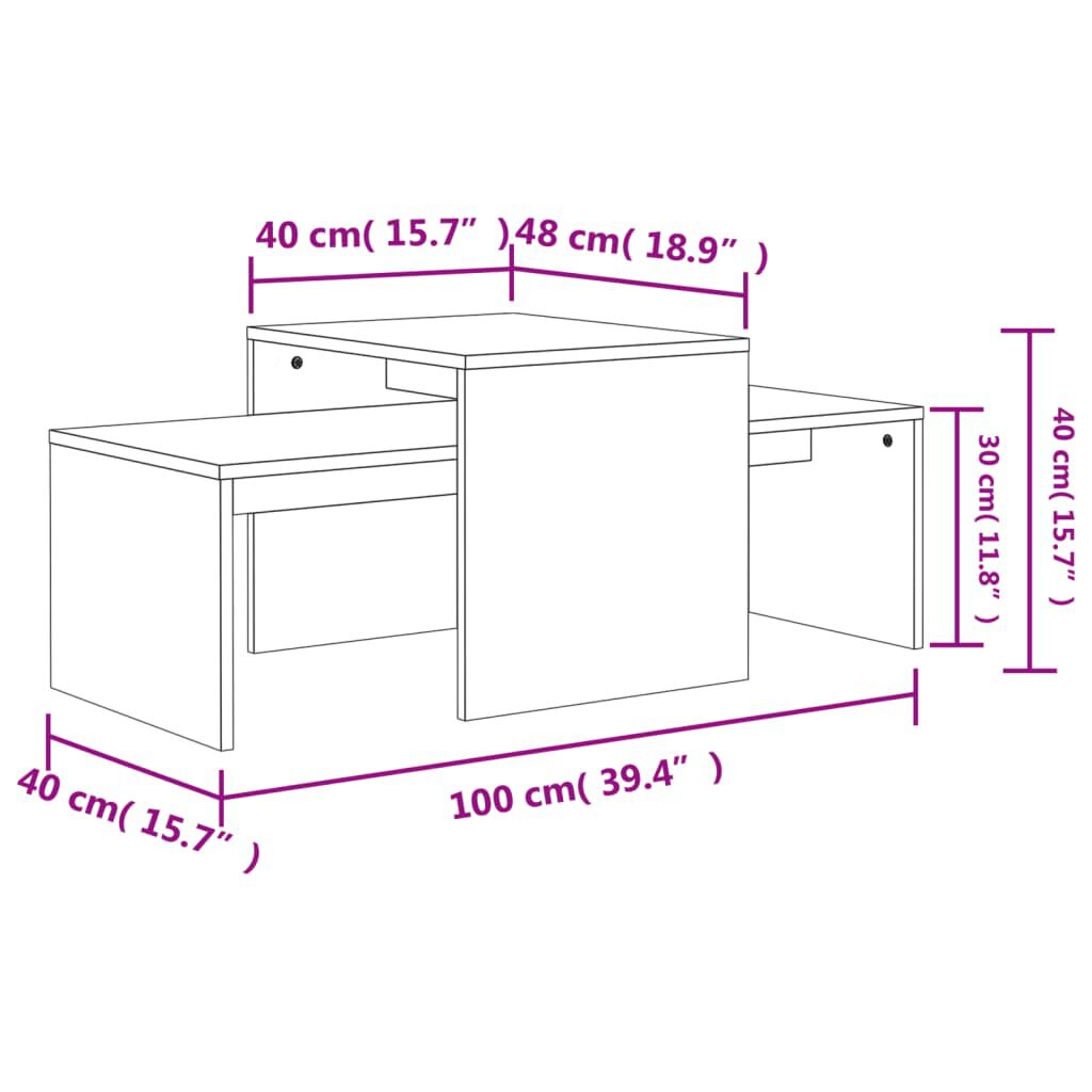 vidaXL Σετ Τραπεζάκια Σαλονιού Γκρι Σκυροδ. 100x48x40 εκ. Επεξ. Ξύλο