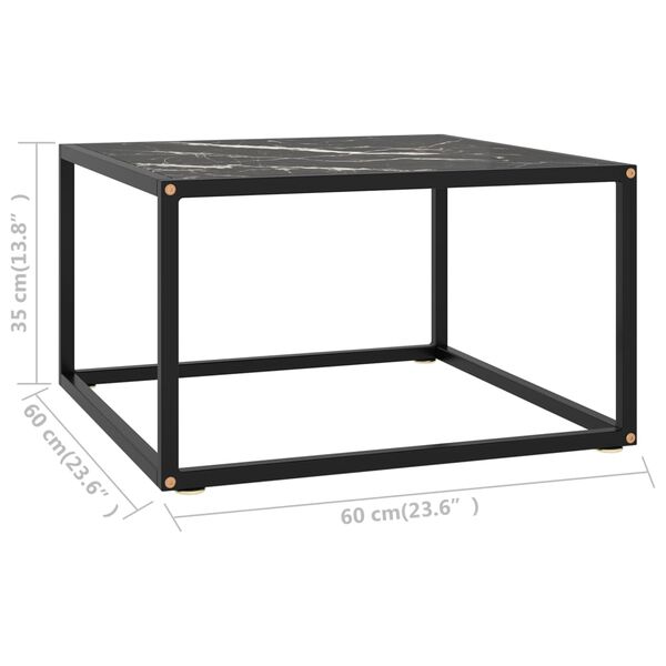 vidaXL Τραπεζάκι Σαλονιού Μαύρο 60x60x35 εκ. Μαύρο Γυαλί Όψη Μαρμάρου