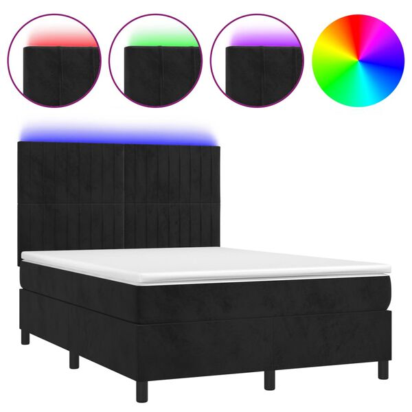 vidaXL &Kappa;&rho;&epsilon;&beta;ά&tau;&iota; Boxspring &mu;&epsilon; &Sigma;&tau;&rho;ώ&mu;&alpha; & LED &Mu;&alpha;ύ&rho;&omicron; 140x200 &epsilon;&kappa;. &Beta;&epsilon;&lambda;&omicron;ύ&delta;&iota;&nu;&omicron;