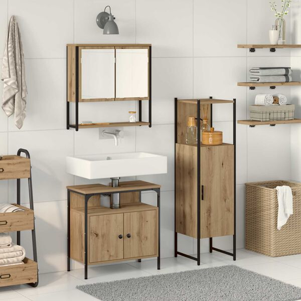 vidaXL Σετ Επίπλων Μπάνιου με πόρτα 3 pcs Καφέ 33 x 33 x 120.5 εκ.