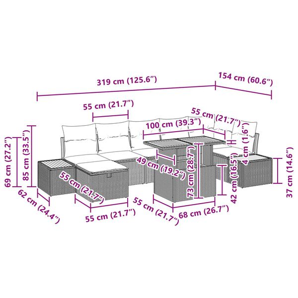 vidaXL Σετ Καναπέ Κήπου 8 pcs Γκρι συνθετικό ρατάν