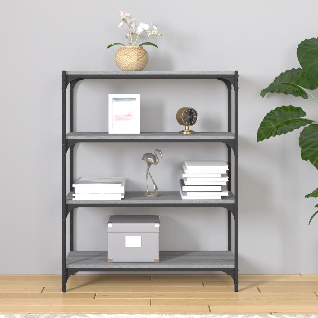 vidaXL Βιβλιοθήκη Γκρι Sonoma 80 x 33 x 100 εκ. Επεξ. Ξύλο & Ατσάλι