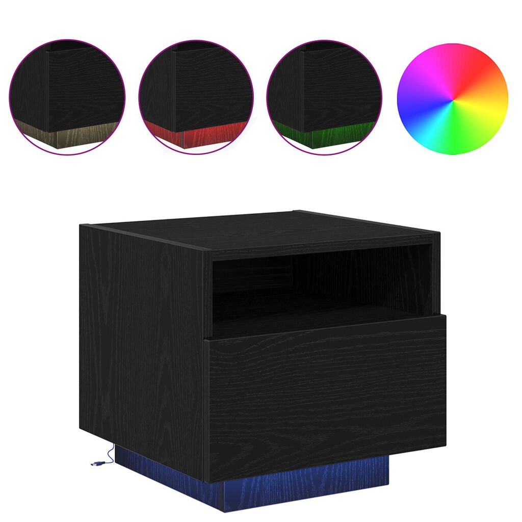 vidaXL Κομοδίνα με LED Φώτα 2 τεμ Μαύρη Δρυς 40x39x37 εκ