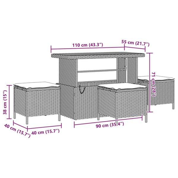 vidaXL Σετ Καναπέ Κήπου 14 pcs Μαύρο και κρεμ 110 x 55 x 71 εκ