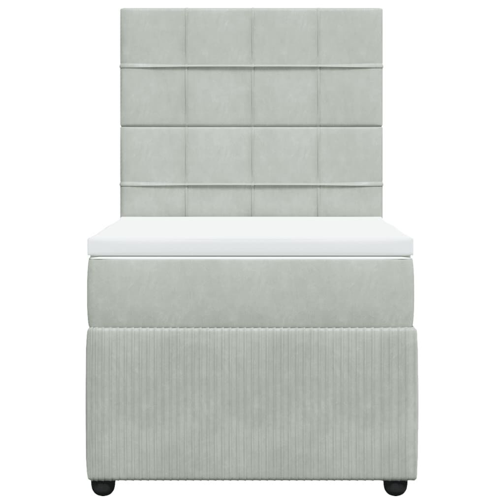 vidaXL Κρεβάτι Boxspring με Στρώμα Ανοιχτό Γκρι 90x190 εκ. Βελούδινο
