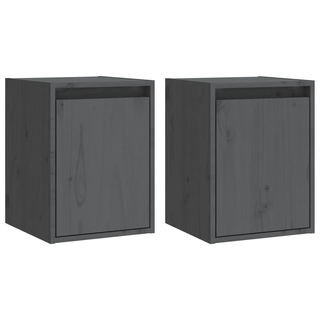 vidaXL Ντουλάπια Τοίχου 2 τεμ. Γκρι 30x30x40 εκ. Μασίφ Ξύλο Πεύκου