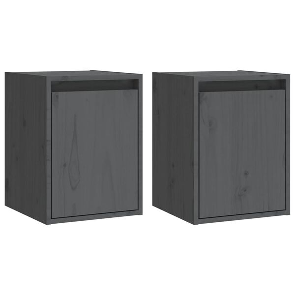vidaXL Ντουλάπια Τοίχου 2 τεμ. Γκρι 30x30x40 εκ. Μασίφ Ξύλο Πεύκου
