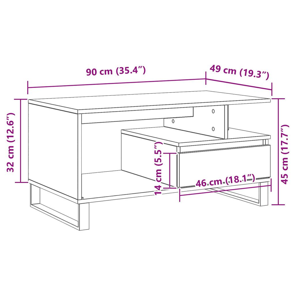 vidaXL Τραπέζι Σαλονιού Μαύρο Καπλαμά 90x49x45 εκ Επεξεργασμένου Ξύλου