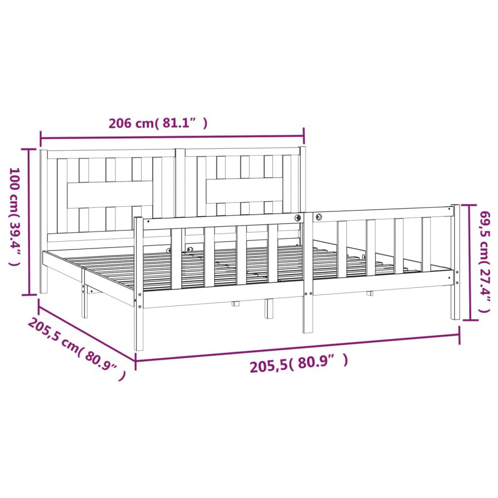 vidaXL Πλαίσιο Κρεβατιού με Κεφαλάρι Μαύρο 200x200εκ Μασίφ Ξύλο Πεύκου