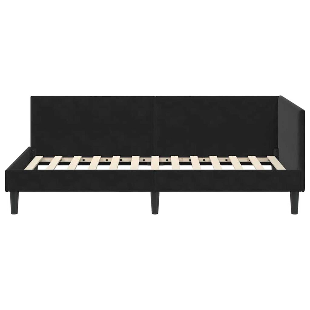 vidaXL Κρεβάτι Γωνίας Μαύρο 90 x 200 cm Βελούδο και Εργοστασιακό ξύλο