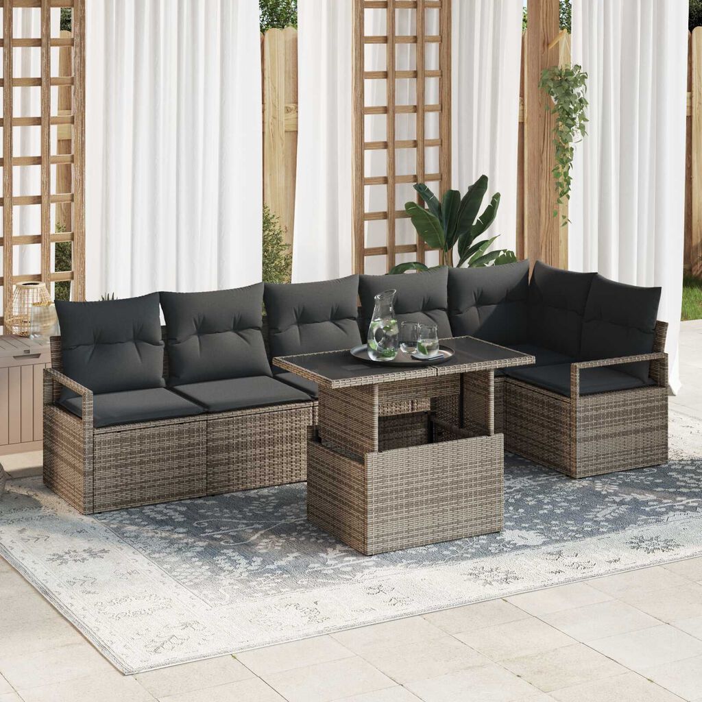 vidaXL Σετ Καναπέ Κήπου με αποθήκευση 7 pcs Γκρι Πολυ ράταν